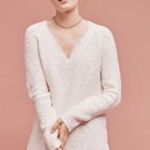 White Lace-Trimmed Anthropologie Sweater XS